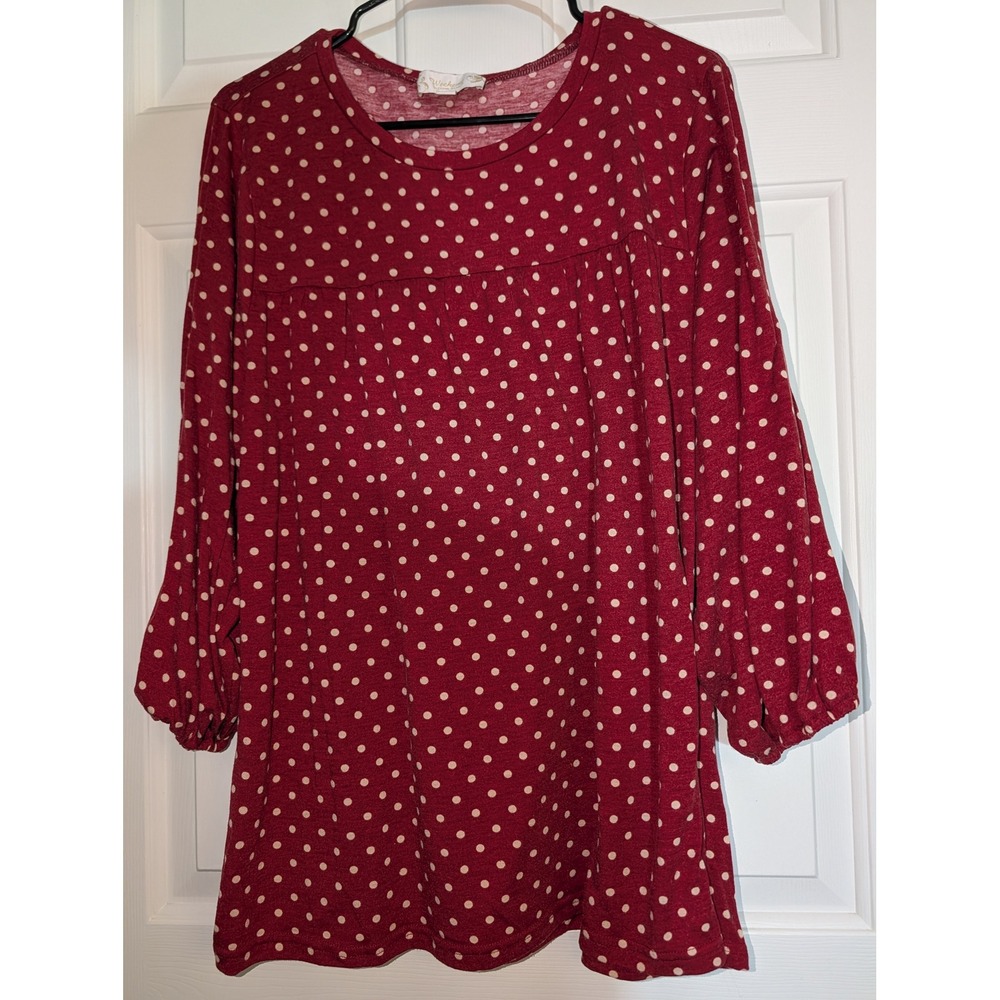 Weekend Suzanne Betro Red Polka Dot Babydoll Tunic Top 1X Cottagecore Twee